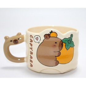 Resim Capybara Figürlü Yayvan Formlu Porselen Kupa Bardak Çok Renkli 
