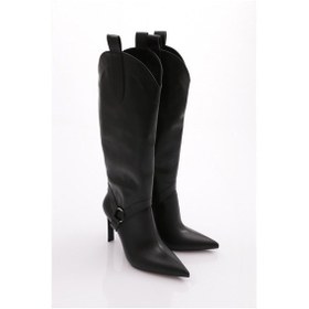 Resim Dgn 5277 Kadin Topuklu Yandan Bağlama Çizme 5277-1748-R1534 Siyah 