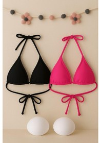 Resim Intive Lingerie Kadın Siyah Ve Fuşya Minimal Kesim Üçgen Bikini Üstü Çok Renkli 