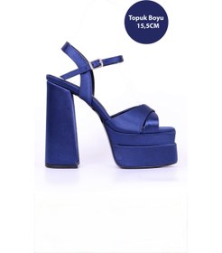 Resim E&L Company 15,5cm Çift ve Kalın Platformlu. Lacivert saten 
