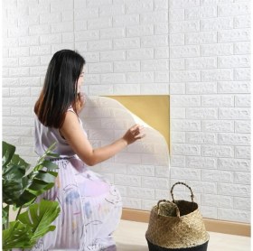 Resim Güçlü 50X50 cm Kendinden Yapışkanlı Esnek Köpük Duvar Kağıdı Paneli 3D Boyutlu Tuğla Desen 