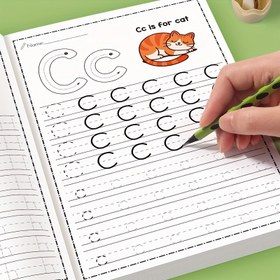 Resim Çocuklar için A-Z Harf İzleme Çalışma Kitabı - Sevimli Kedi Desenli, Yazı Öğrenme ve Çizim Sayfalı Okul Öncesi Eğitim Defteri, Eğitici Erken Yazım Becerileri İçin Oyunlu İllüstrasyonlu Strüktürlü Pratik Sayfalar 