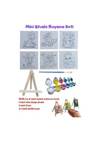 Resim Mini Şövale Çizimli Resim Başlangıç Seti, Akrilik Boya, Fırça, Şövale Çocuk Hediye Ressam Seti 