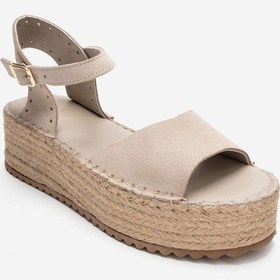 Resim Luvishoes Serez Bej Süet Hakiki Deri Kadın Hasır Dolgu Taban Sandalet Bej 