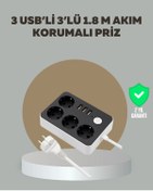 Resim ELİZ BERRA MODA 4 Prizli 3 USB Portlu Anahtarlı Akım Korumalı Priz 