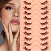 Resim 10 Çift Süper Gerçekçi Moda Sahte Kirpik Çapraz Balık Kuyruğu Yarım Kirpik Şeffaf Saplı Kirpik Uzatmaları PHS-2414 