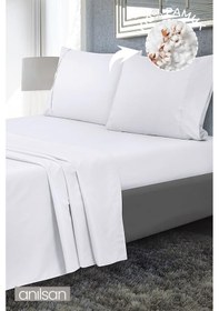 Resim Lastiksiz Düz Beyaz Saten Çarşaf, 83 Tel, Tek & Çift Kişilik, Ev Ve Otel Çarşafı Beyaz 