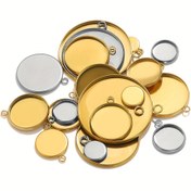 Resim 1 Paket 10 adet Paslanmaz Çelik 10Mm 12Mm Tek Delik Yuvarlak Tepsi Sahte Taş İşlemi DIY Kolye Küpe Bileklik Takı Aksesuarları Yapımı 