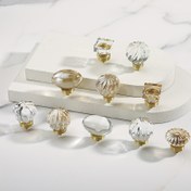 Resim 1 adet Pirinç Kristal Kulp, Gardırop Kapı Çekmece Kolu, Dolap Modern Şeffaf Küçük Kulp 