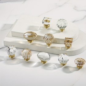 Resim 1 adet Pirinç Kristal Kulp, Gardırop Kapı Çekmece Kolu, Dolap Modern Şeffaf Küçük Kulp 
