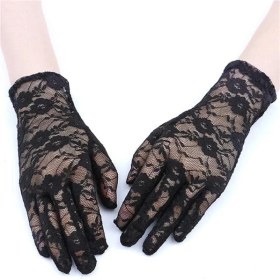 Resim Siyah Renk Bilek Boyu Dantel Eldiven Yetişkin Boy - Lisinya 