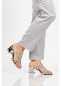 Resim Ayakmod Gümüş Taşlı Özel Gün Davet Kadın Topuklu Abiye Ayakkabı 643332 Z Gümüş 