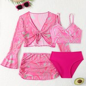 Resim 4 adet Moda Bikini Seti, V-Yaka Straplez Örgü Malzeme Mayo, %95 Polyester %5 Elastane, Yüksek Esneklikli Dar Kesim, Yaz Güneş Koruma Rastgele Baskı Plaj Giyim 