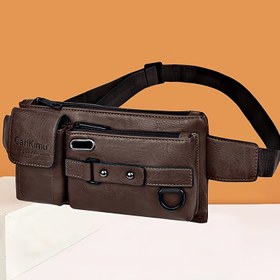 Resim CARINKMU Üniseks PU Deri Çapraz Vücut Çantası - Günlük Kullanım için Çoklu Fermuarlı Bölmeli ve Ayarlanabilir Askılı Rahat Kahverengi Bel Paketi, Küçük Çapraz Vücut Çantası 
