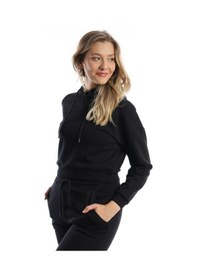 Resim Kadın Kapüşonlu 3 İplik Şardonlu Sweat Siyah 