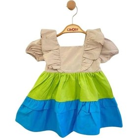 Resim Kız Bebek Fırfırlı Dokuma Elbise-13891 Çok Renkli 