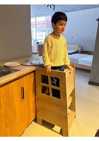 Resim Montessori Çocuk Aktivite Kulesi & Korumalı Çocuk Merdiveni Kahverengi 