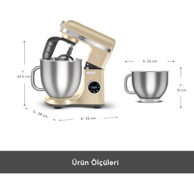 Resim Karaca Mastermaid Chef Ultra D2000W Dijital Ekranlı Hamur Yoğurma Makinesi 7L Altın Metal Kapasiteli 