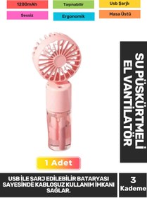 Resim Carlburn Sessiz 3 Kademeli Hafif Kablosuz Su Püskürtmeli Taşınabilir Usb Şarjlı Masa El Fanı Vantilatör 