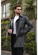 Resim Erkek Premium Apoletli Deri Trençkot & Pardesü Siyah Deri 