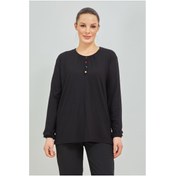 Resim Fresh&Moda Kadın Siyah Kolu Lastikli Likralı Anne Penye Bluz 
