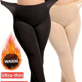 Resim 2 adet Kadın Artı Boyutu Yüksek Esneklik Ultra-İnce Joggers - Düz Renk, Hafif ve Nefes Alabilir, Sonbahar/Kış için Sıcak İç Katman, Rahat Giyim, Konforlu Uygunluk, Esneme Kumaş Yok 