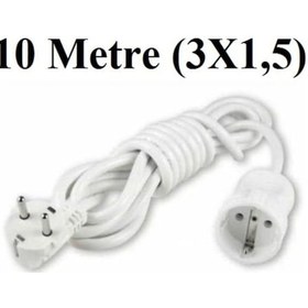 Resim Topraklı Tekli Priz 10 Metre 3x1.5 Mm Seyyar Uzatma Kablosu 