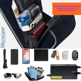 Resim Microcase Taşınabilir Su Geçirmez 3 Bölmeli Geniş İç Hacimli Flaşörlü Scooter Bisiklet Çantası AL4249 Siyah 