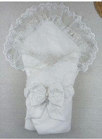 Resim Yenidoğan İpek Pamuklu İnci Lüks Kundak Bebek Battaniyesi Ekru Ekru 