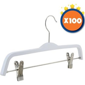 Resim Nyn Ahşap Askı Mandallı Pantolon Etek Askısı Beyaz 100 Adet Beyaz 