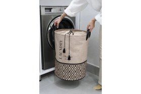 Resim EC Shop Alas Bej Kumaş Büzgülü Katlanır Kirli Çamaşır Sepeti-Çocuk Oyuncak Düzenleyici Çok Amaçlı 35X35X50CM 