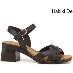 Resim Gönderi(R) Gönderi R Kadın Kahve Antik Örgü Bantlı Kalın Topuklu Hakiki Deri Sandalet Dyza70945407 