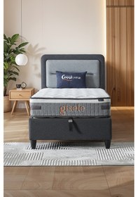 Resim Gisela Tek Kişilik Sandıklı Baza + Full Ortopedik Antibakteriyel Pedli Yatak + Başlık 3 Lü Set 90 x 190 