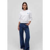 Resim Mavi Logo Baskılı Kadın Crop Sweatshirt (M1611601-620) 
