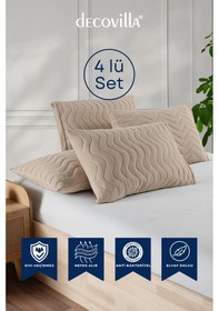 Resim Micro Kapitone Yastık Alezi Sıvı Geçirmez 4 Lü Set Yastık Koruyucu 50x70 Bej 