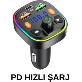 Resim Özgürce Bluetooth Araç Kiti, Fm Transmitter, USB Type-C, Mp3, Sd Kart, Flash, Pd, Çakmaklık 