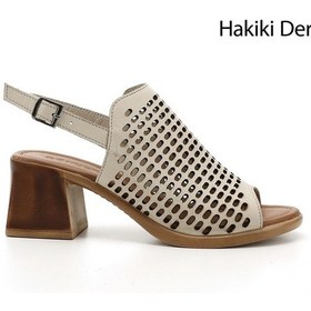 Resim Gönderi(R) Gönderi R Krem Kalın Topuklu Hakiki Deri Sandalet Krem 