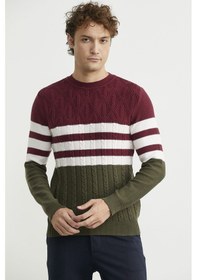 Resim Blok Renk Geçişli Triko Kazak - Haki Haki 