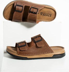 Resim Enova Birrbazaar Erkek Deri(SUNİ) Ortopedik Çift Monta Taban Ayarlı Tokalı Dikişli Şık Ev Dışarı Terliği 