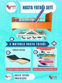 Resim Emek Sağlıktan Visco Yataklı 3 Motorlu Ahşap Karyola Takımı 