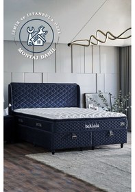 Resim Baklava Lüks Yatak Seti Çift Kişilik Ultra Ortopedik Sert Yatak Özel Antrasit Baza Ve Başlık Takımı 150 x 200 