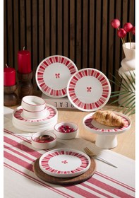 Resim Handmade 11 Parça Ribbon Ayaklı Sunum Standlı Kahvaltı Takımı - Kurdelalı Kahvaltı Takımı Pembe Beyaz 