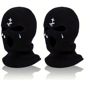 Resim Userfriendly11 Siyah 2 Adet Balaklava Yüz Maskesi Yumuşak Akrilik 3 Delik Tasarım Kış Sporları Elde Yıkanabilir Siyah+siyah 