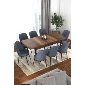 Resim Canisa Concept Via Serisi 80 x 132 cm Açılabilir Barok Ahşap Desen Mutfak Masa Takımı + 8 Adet Sandalye 