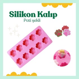 Resim Teknotrust Sevimli Silikon Kalıp – 10 Gözlü Pati Şekilli Kalıp - Pasta Ve Ödül Maması Yapımı Için 1 Adet 