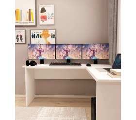 Resim Morepp Kerva L Çalışma Masası Ofis Masası Oyuncu Masası Köşe Masa| Beyaz - Beyaz 