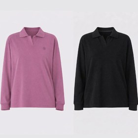 Resim %100 Organik Pamuk Kadın Polo Yaka 2’li Set - Mor & Siyah - S 