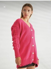 Resim Örgü İşleme Detaylı Pembe Hırka-357 Pembe 