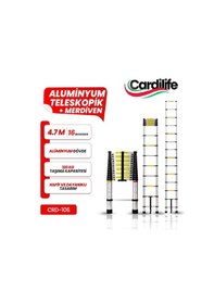 Resim Cardilife Teleskopik Alüminyum Merdiven 4.7 Mt 16 Basamak 16 Basamaklı 470 Cm Düz Uzayan Teleskopik 