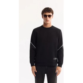 Resim AVVA Erkek Siyah Bisiklet Yaka Pamuklu Bi-Stretch Baskılı Regular Fit Sweatshirt A52Y1258 